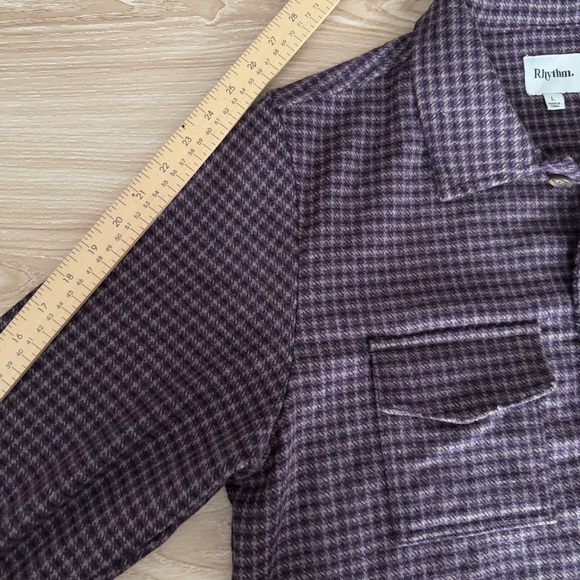 Rhythm Large Check Oversized Shirt Long Sleeve Plum Purple Wool Outdoor - Picture 5 of 5
